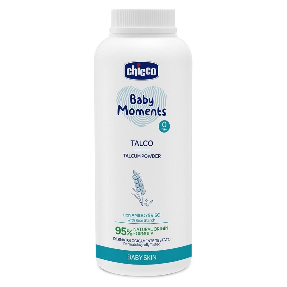 Levně CHICCO Pudr dětský Baby Moments s rýžovým škrobem 95 % přírodních složek 150 g