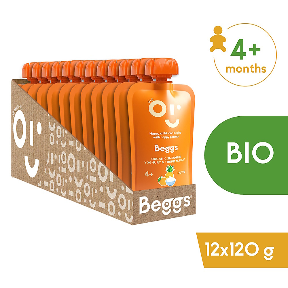 BEGGS Smoothie s jogurtem a tropickým ovocem BIO 12 kusů