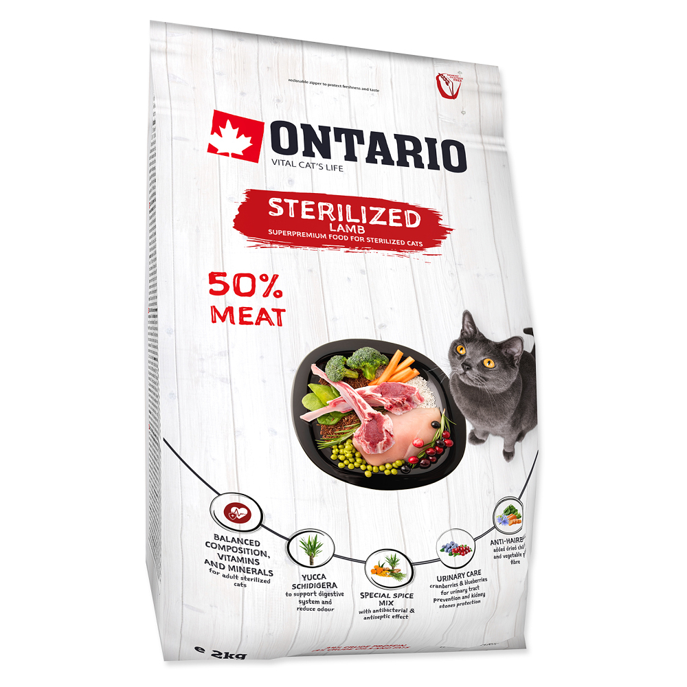E-shop ONTARIO Cat Sterilised Lamb granule pro kočky 1 ks, Hmotnost balení (g): 2 kg