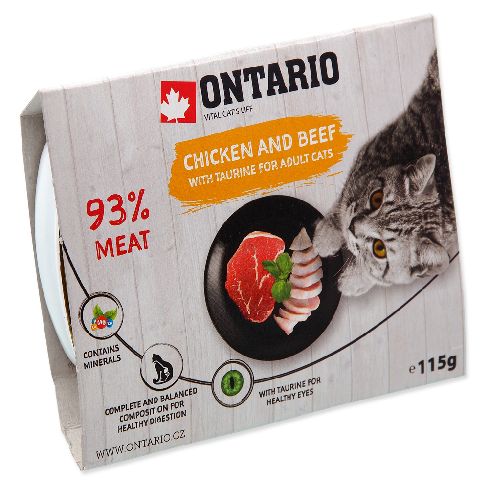 ONTARIO Vanička kuřecí s hovězím a taurinem pro kočky 115 g