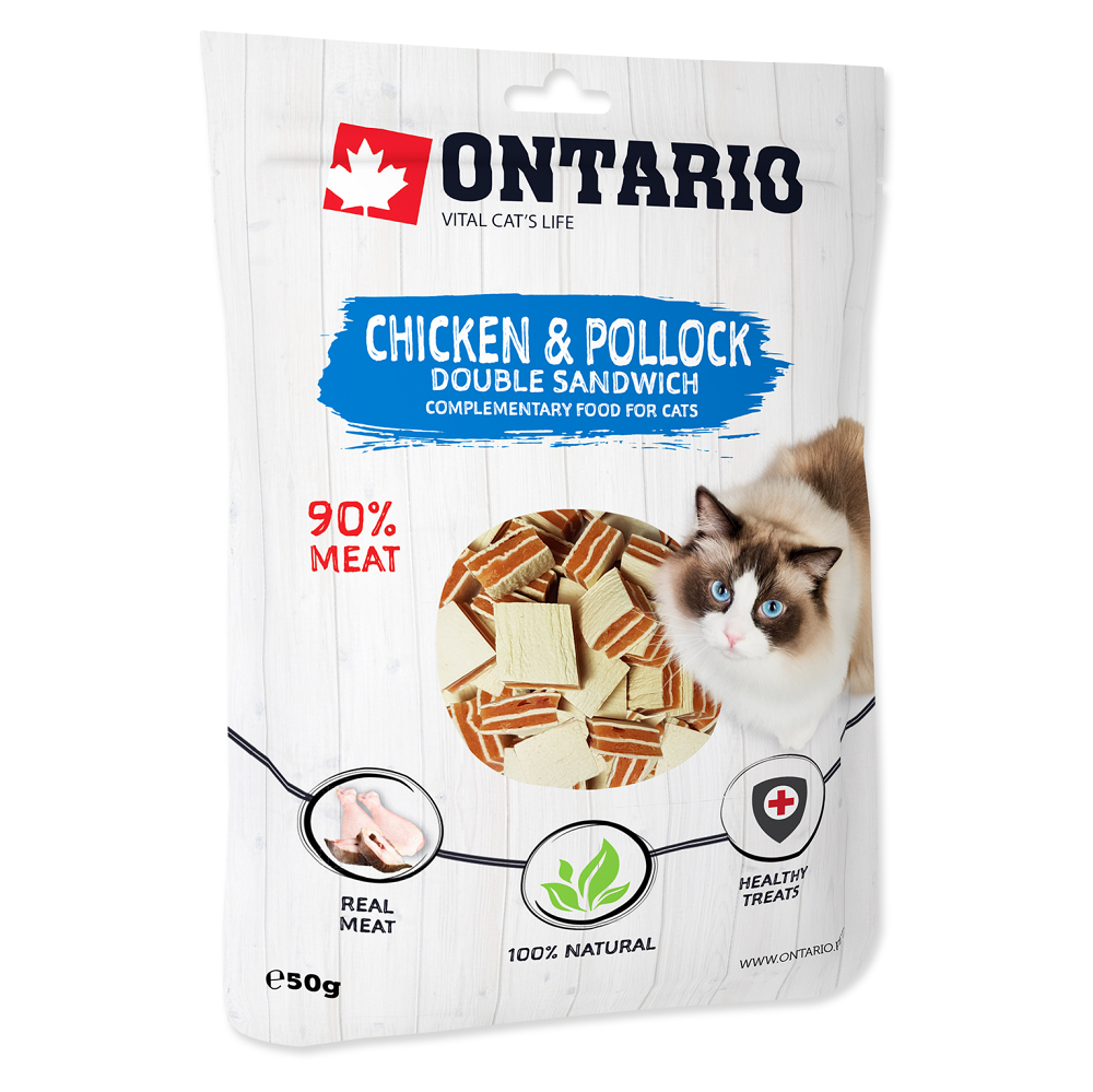 Levně ONTARIO Dvojitý sendvič s kuřecím a treskou pro kočky 50 g