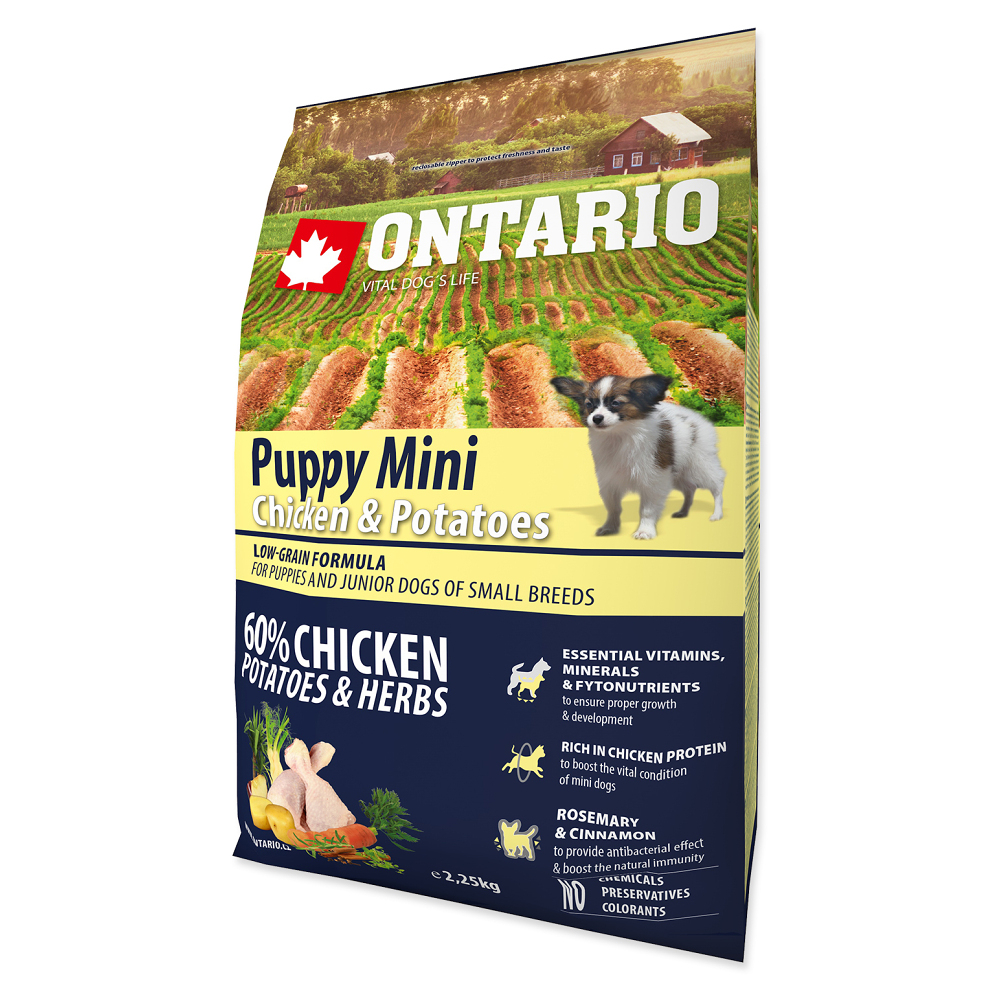 E-shop ONTARIO Puppy Mini Chicken & Potatoes granule pro štěňata 1 ks, Hmotnost balení (g): 2,25 kg