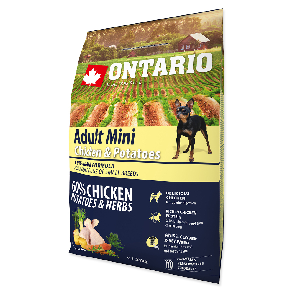 E-shop ONTARIO Dog Adult Mini chicken & potatoes granule pro psy 1 ks, Hmotnost balení (g): 2,25 kg