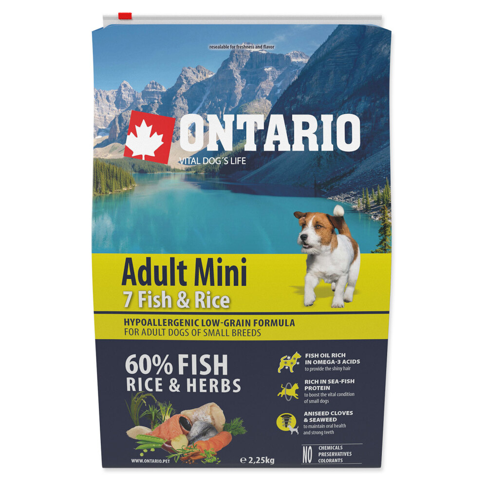E-shop ONTARIO Dog Adult Mini fish & rice granule pro psy 1 ks, Hmotnost balení (g): 2,25 kg