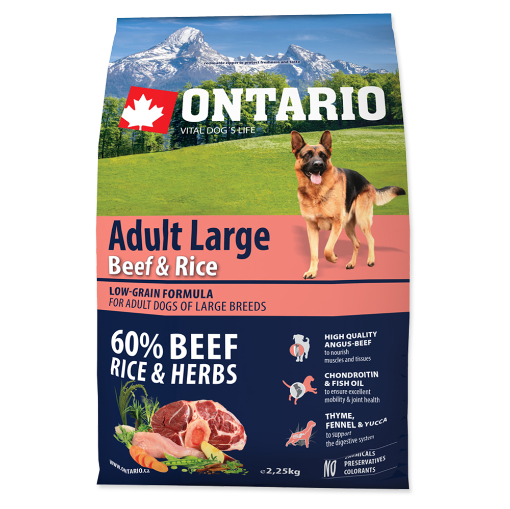 E-shop ONTARIO Dog Adult large beef & rice granule pro psy 2,25 kg