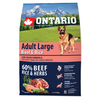 ONTARIO Dog Adult large beef & rice granule pro psy 2,25 kg