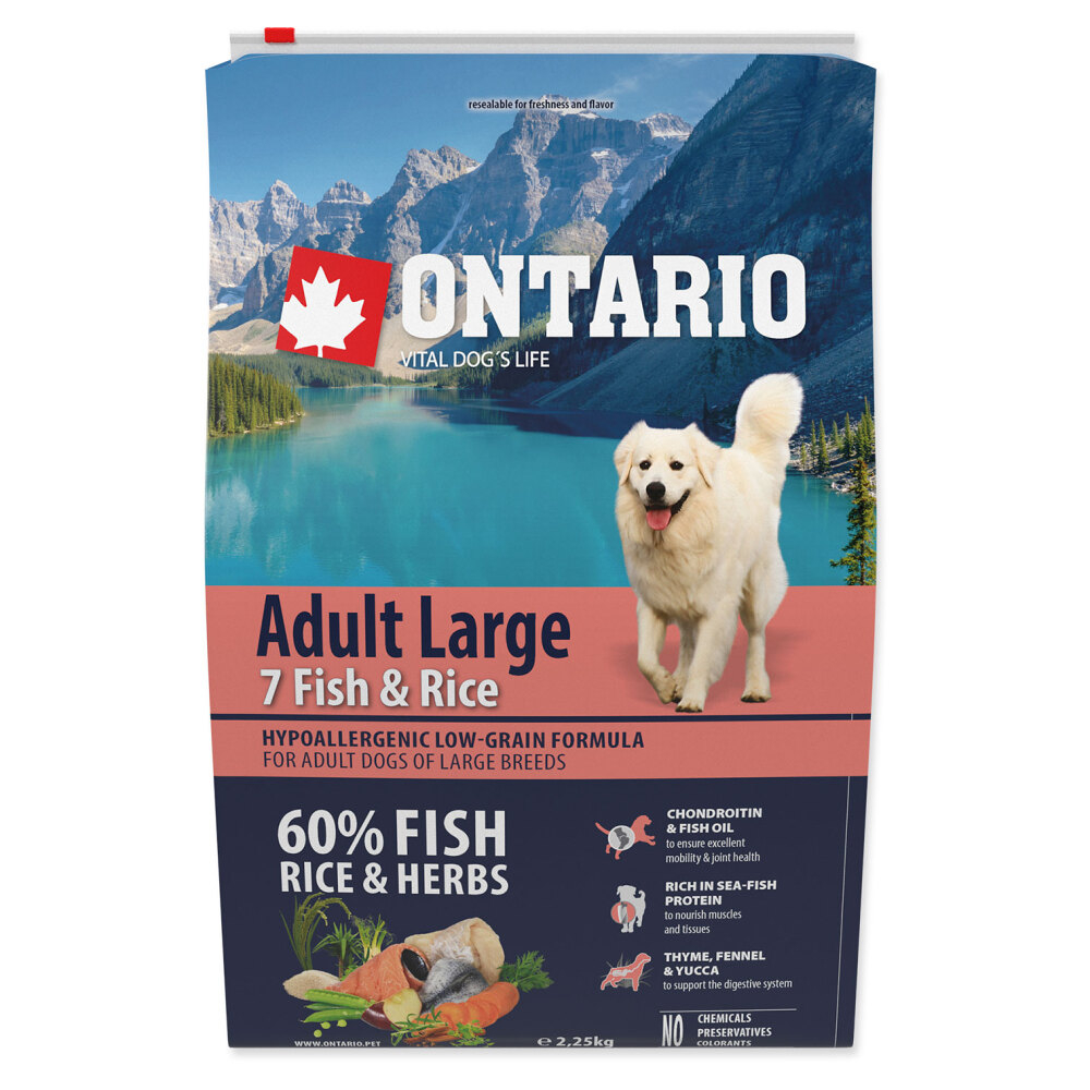 ONTARIO Dog Adult large fish & rice granule pro psy 2,25 kg