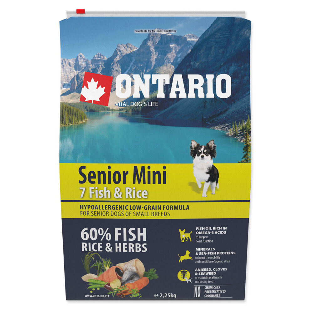 E-shop ONTARIO Senior mini fish & rice granule pro psy 1 ks, Hmotnost balení (g): 2,25 kg
