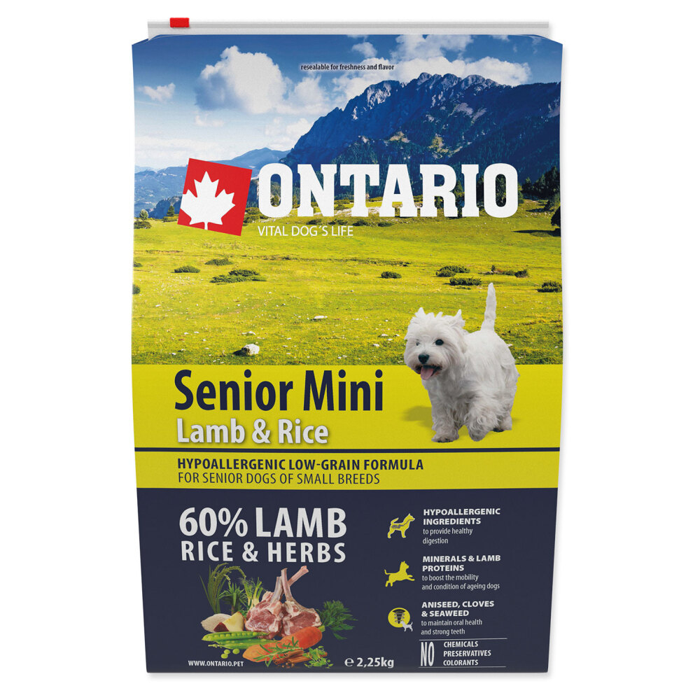 E-shop ONTARIO Senior Mini Lamb & Rice granule pro psy 1 ks, Hmotnost balení (g): 2,25 kg