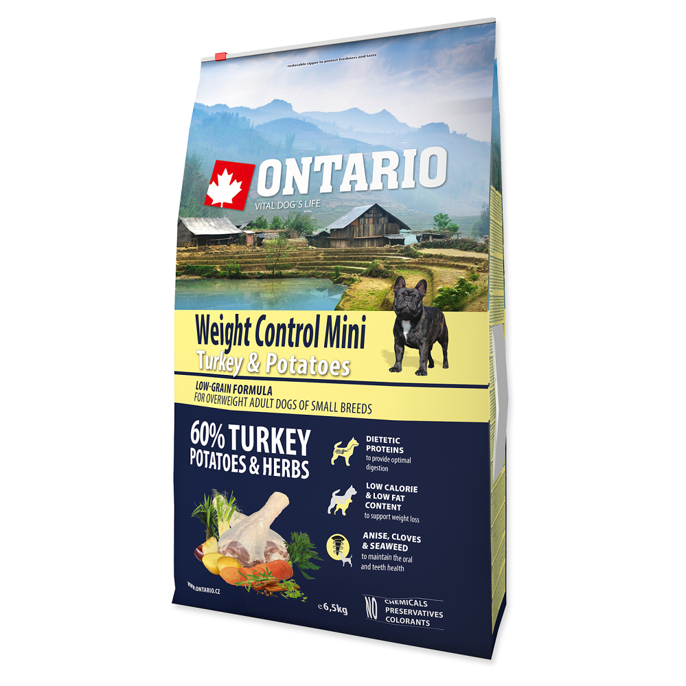 E-shop ONTARIO Dog Mini Weight control turkey & potatoes granule pro psy 1 ks, Hmotnost balení (g): 6,5 kg
