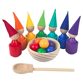 2KIDS TOYS Duhové panenky s míčky 7 barev (Dřevěné hračky)