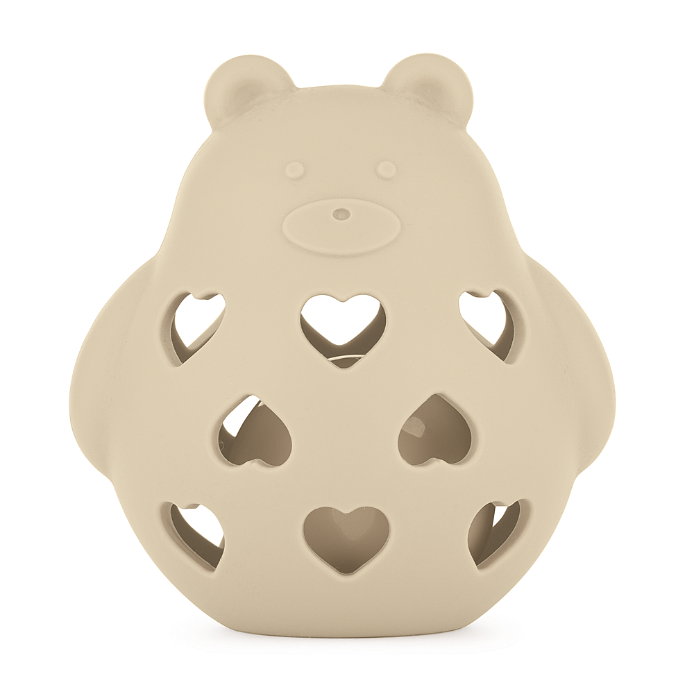 PETITE&MARS Hračka silikonová s chrastítkem bear basil desert sand 0m+