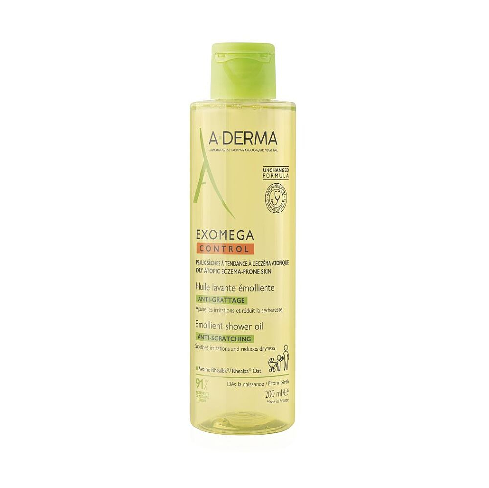 A-Derma Exomega Control Emollient Shower Oil zvláčňující sprchový olej pro suchou pokožku se sklonem k atopii 200 ml koupíte na Lekarna.cz