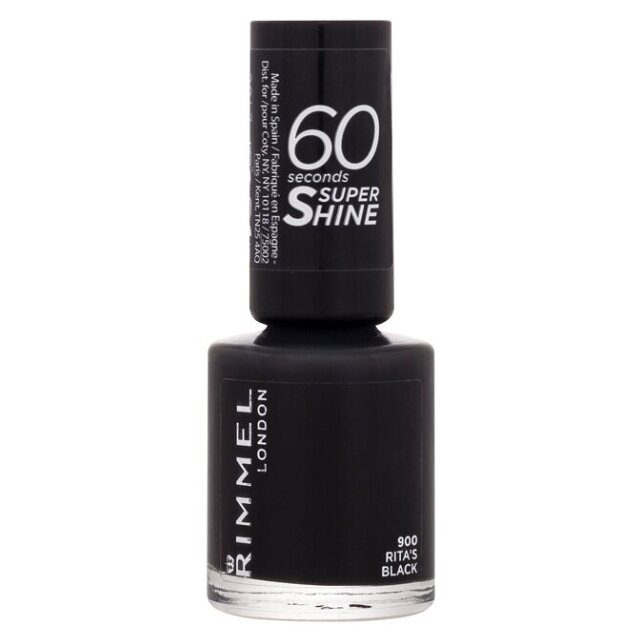 Levně RIMMEL LONDON 60 Seconds Lak na nehty Super Shine 900 Rita´s Black 8 ml