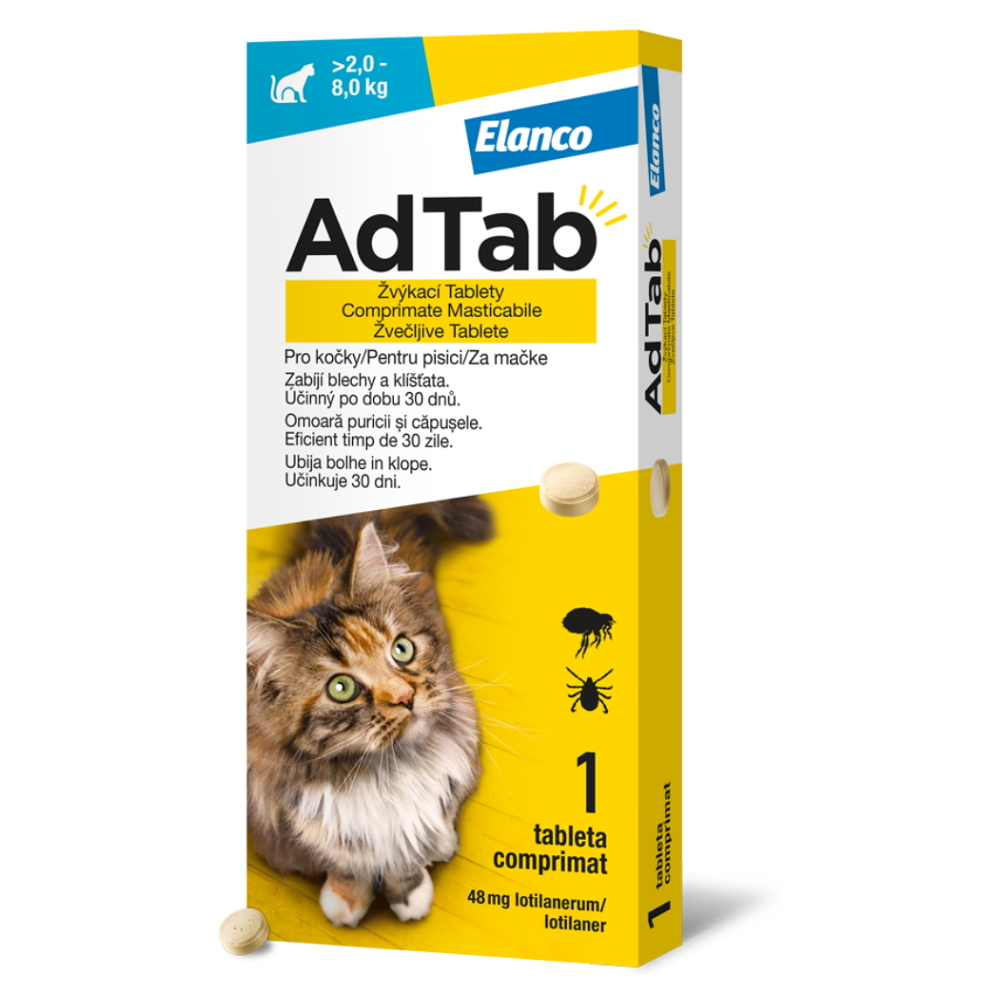 Levně ADTAB 48 mg žvýkací tableta pro kočky (2,0–8,0 kg) 1 kus