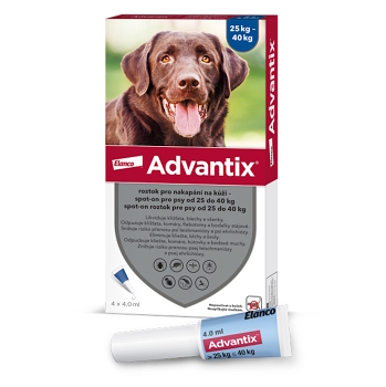 ADVANTIX Spot-on pro psy 25-40 kg 4 ml 4 pipety (Pipety proti klíšťatům a blechám pro psy)