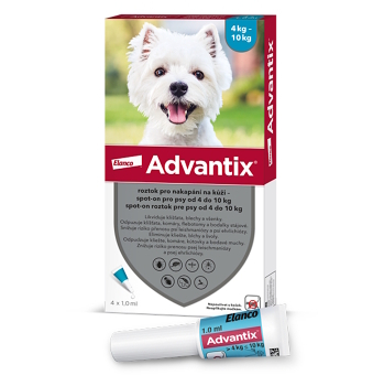 ADVANTIX Spot-on pro psy 4-10 kg 1 ml 4 pipety (Pipety proti klíšťatům a blechám pro psy)