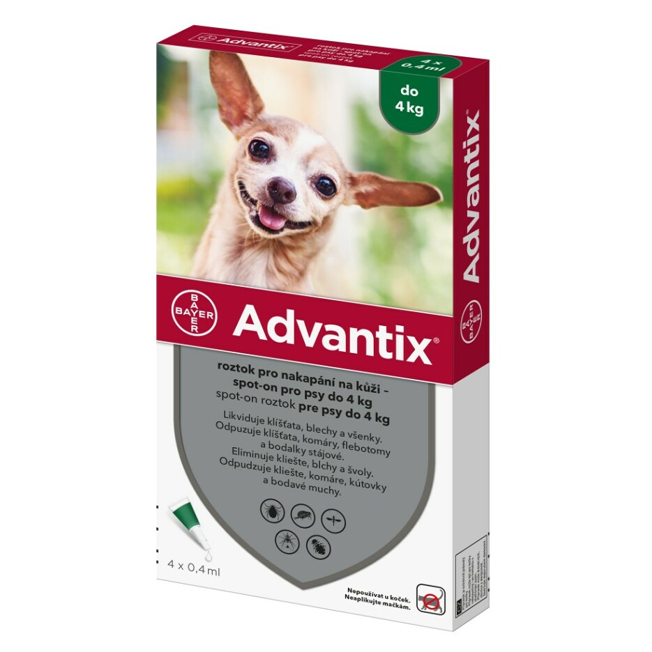 ADVANTIX Spot-on pro psy do 4 kg 0,4 ml 4 pipety