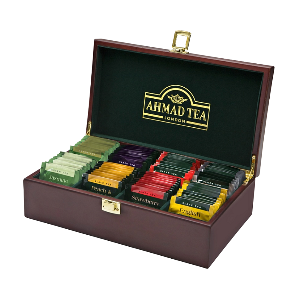 AHMAD TEA Tea Keeper dřevěná kazeta černých a zelených čajů 80 sáčků