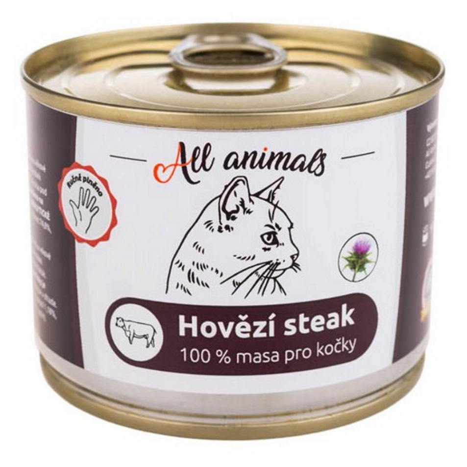 Levně ALL ANIMALS konzerva hovězí steak pro kočky 200 g