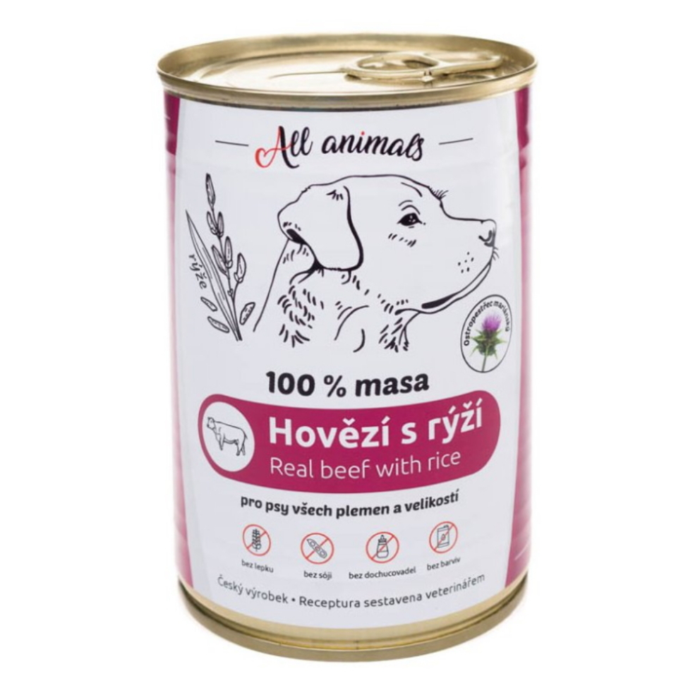 E-shop ALL ANIMALS konzerva hovězí mleté s rýží pro psy 400 g