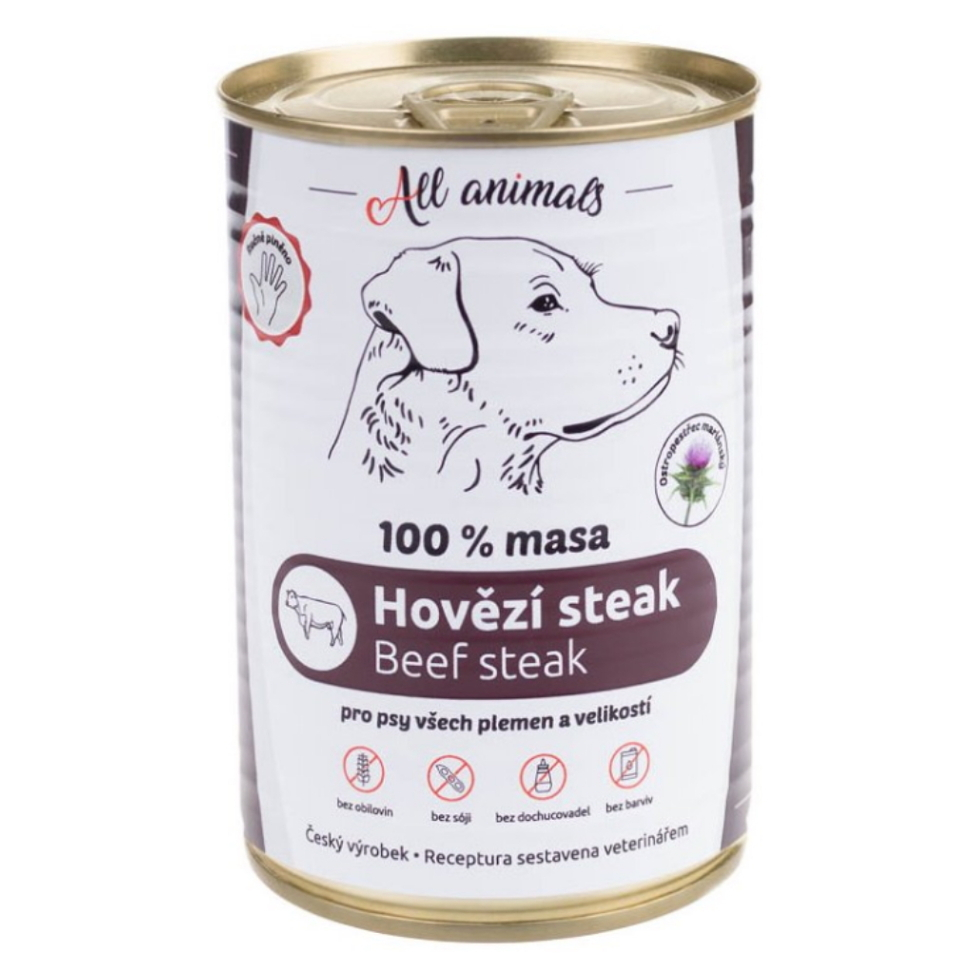 E-shop ALL ANIMALS konzerva hovězí steak pro psy 400 g
