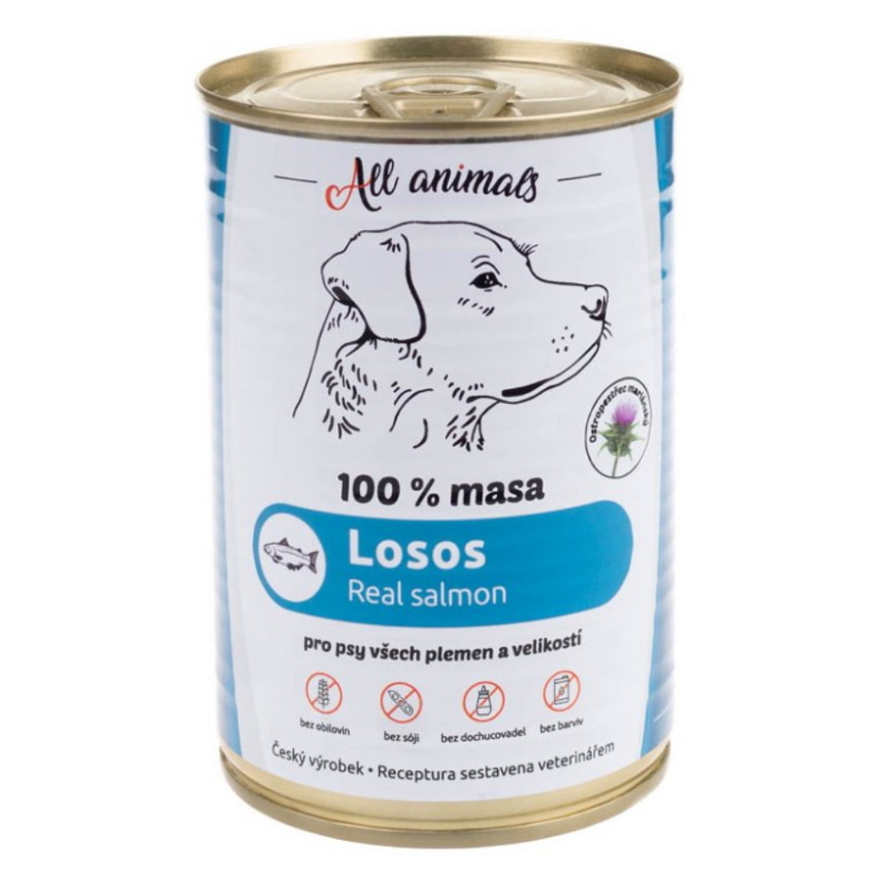 E-shop ALL ANIMALS konzerva losos mletý pro psy 400 g