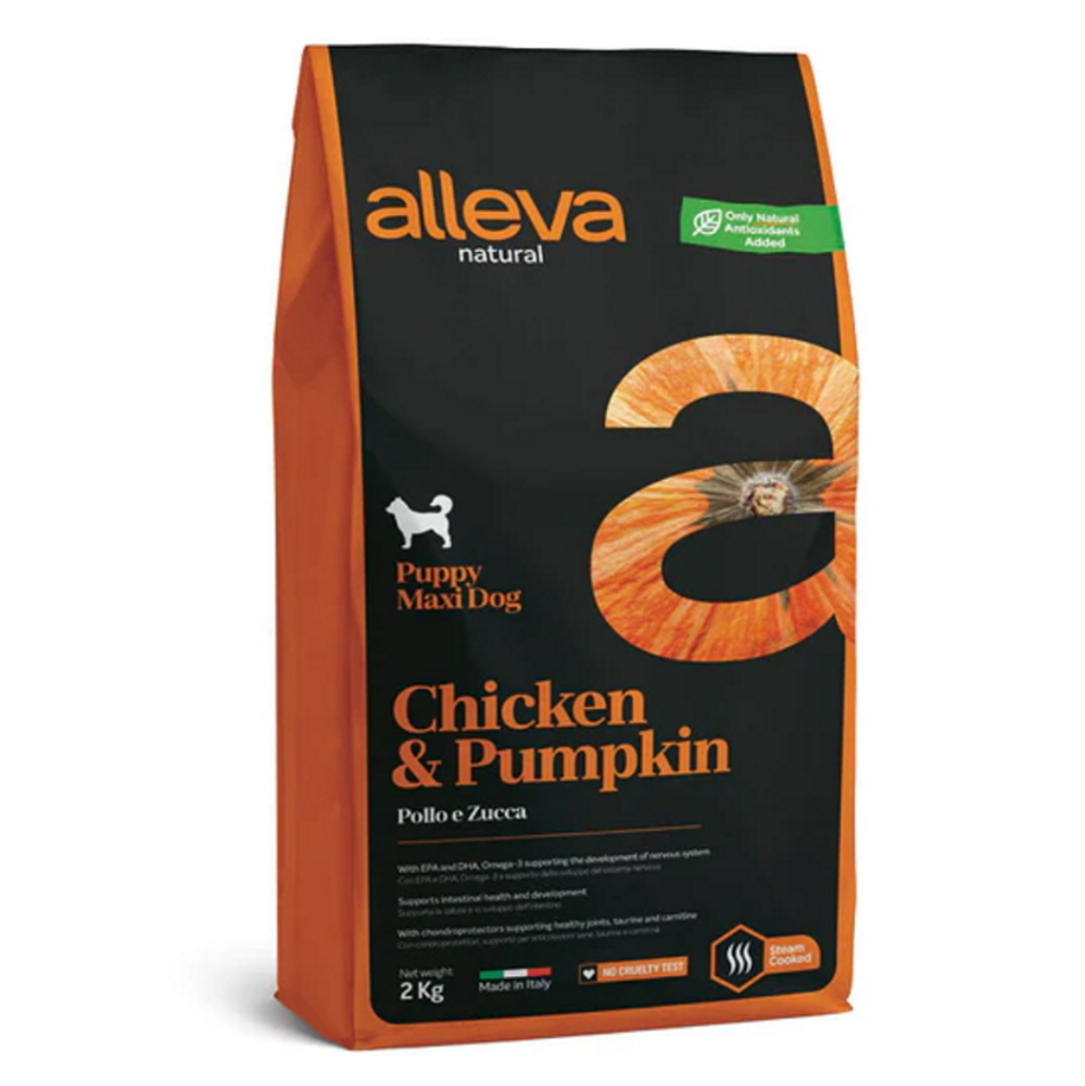 E-shop ALLEVA Natural Puppy Maxi Chicken&Pumpkin granule pro štěňata 2 kg