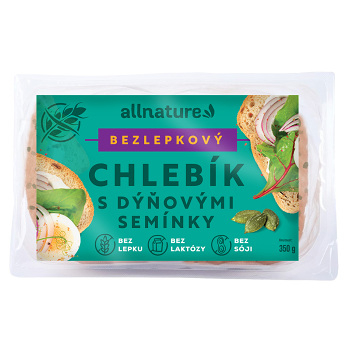 ALLNATURE Bezlepkový chlebík s dýňovými semínky 350 g (Bezlepkové pečivo)
