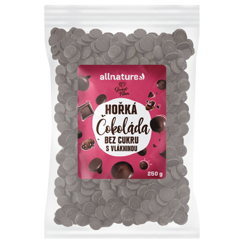 ALLNATURE Hořká čokoláda bez cukru s vlákninou 250 g (Čokolády) - Hořké