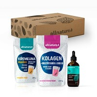 ALLNATURE Vitamínový balíček pro ženy Kolagen s multivitamíny a inulinem 110 g + Křemelina 100 g + Allskin Hyaluronové sérum 25 ml
