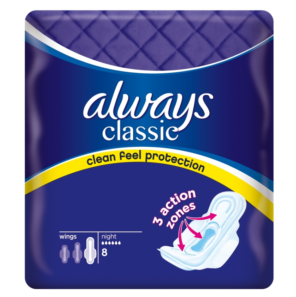 Levně ALWAYS Classic Night Hygienické vložky s křidélky 8 ks