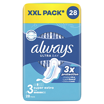 ALWAYS Ultra Day Super Extra Quatro Hygienické vložky s křidélky 28 kusů (Menstruační vložky)