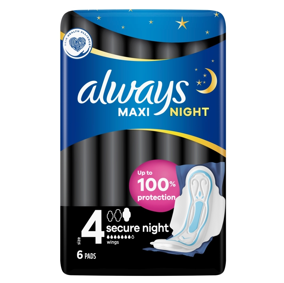 Levně ALWAYS Maxi Secure Night Hygienické vložky s křidélky 6 ks