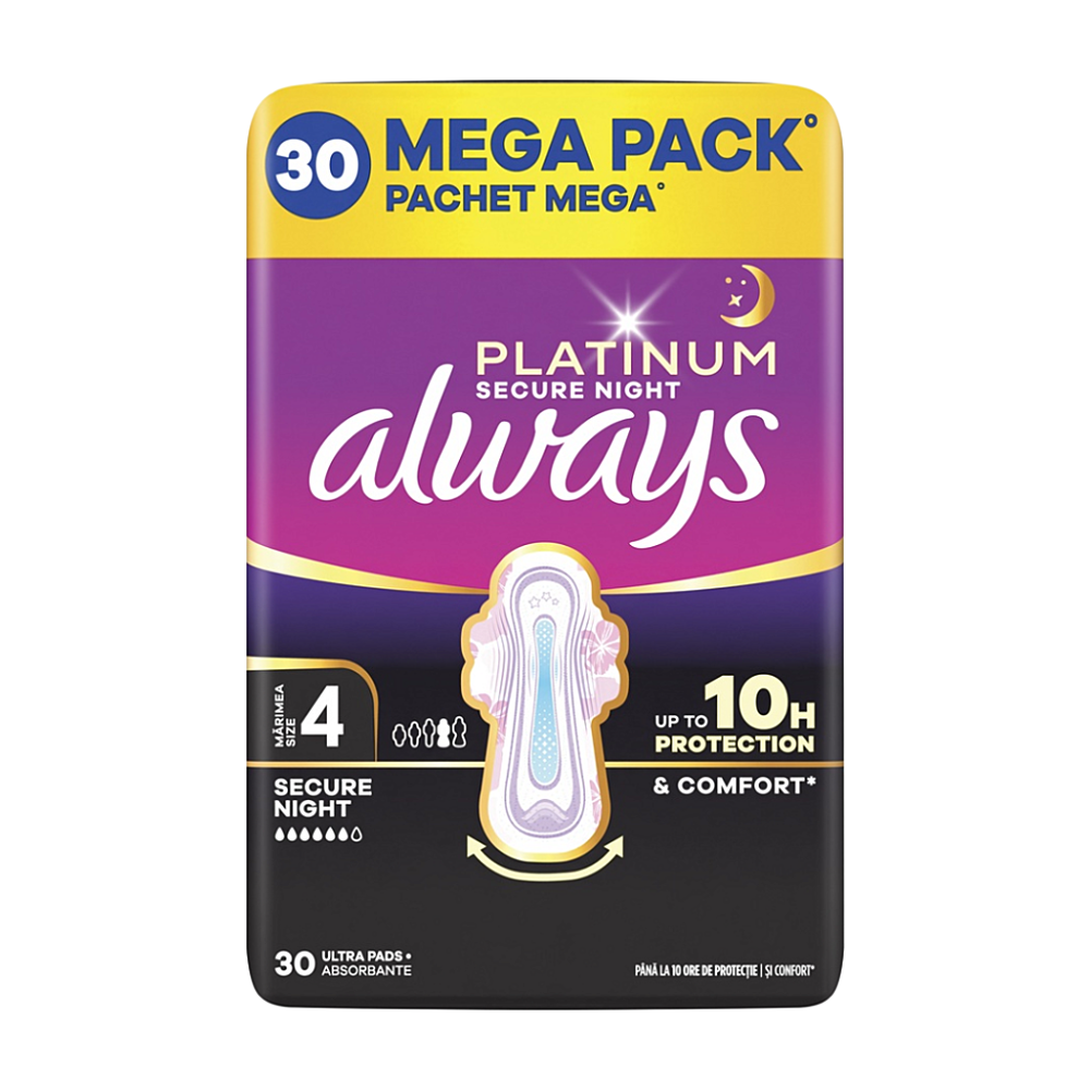 ALWAYS Platinum Ultra Secure Night Extra Hygienické vložky s křidélky 30 kusů