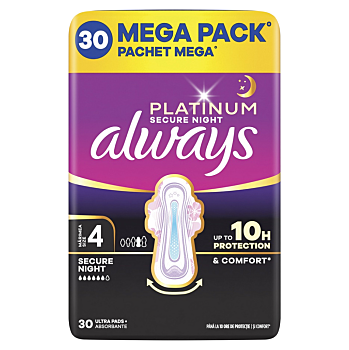 ALWAYS Platinum Ultra Secure Night Extra Hygienické vložky s křidélky 30 kusů (Menstruační vložky) - Noční