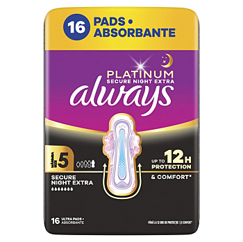 ALWAYS Platinum Ultra Secure Night Extra Hygienické vložky s křidélky 16 kusů (Menstruační vložky) - Noční