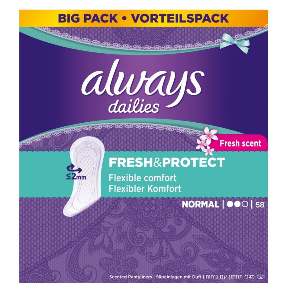 Levně ALWAYS Fresh&Protect Normal Fresh Intimní vložky 58 ks