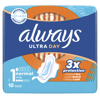 ALWAYS Ultra Normal vel.1 Hygienické. vložky s křidélky 10 ks (Menstruační vložky) - Normal, Normal plus