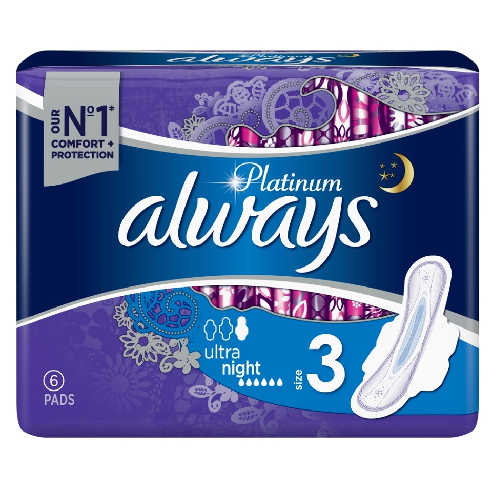 Levně ALWAYS Platinum Night vel.4 Hygienické vložky s křidélky 6 ks