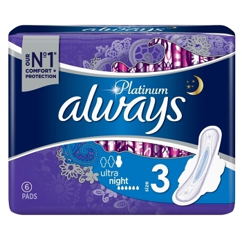 ALWAYS Platinum Night vel.4 Hygienické vložky s křidélky 6 ks