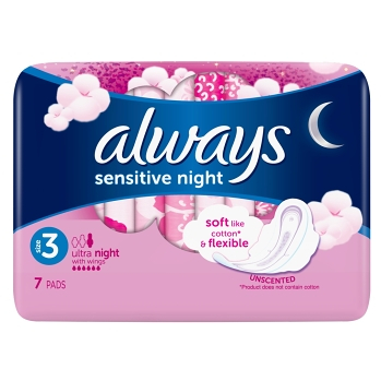ALWAYS Ultra Sensitive Night vel.3 Hygienické vložky s křidélky 7 ks