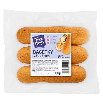 FREE DAYS Bezlepkové bagetky 3 kusy (Čerstvé bezlepkové pečivo)