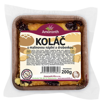 AMARANTH Bezlepkový koláč třený s malinovou náplní a drobenkou 200 g (Čerstvé bezlepkové pečivo)