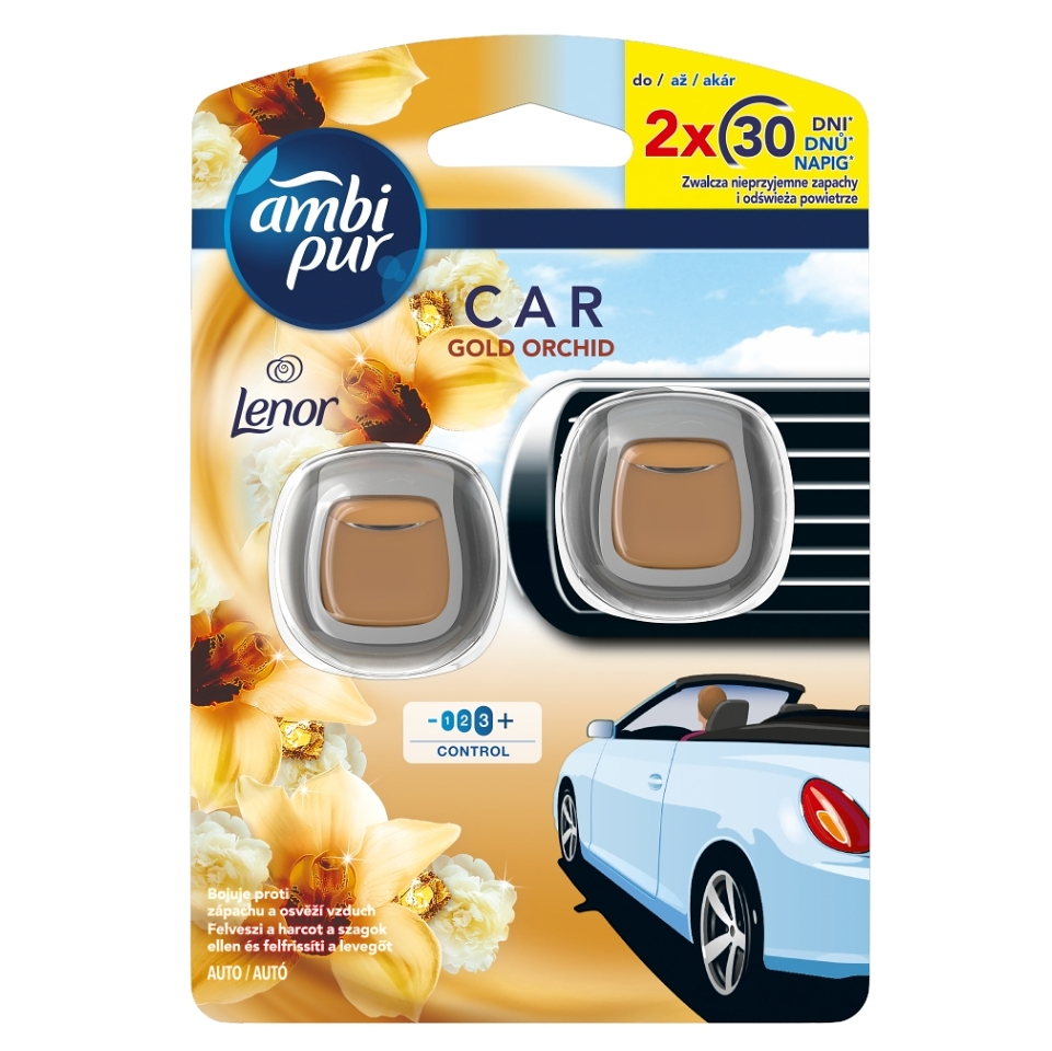 Levně AMBI PUR Car Osvěžovač vzduchu do auta Gold Orchid 2 x 2 ml