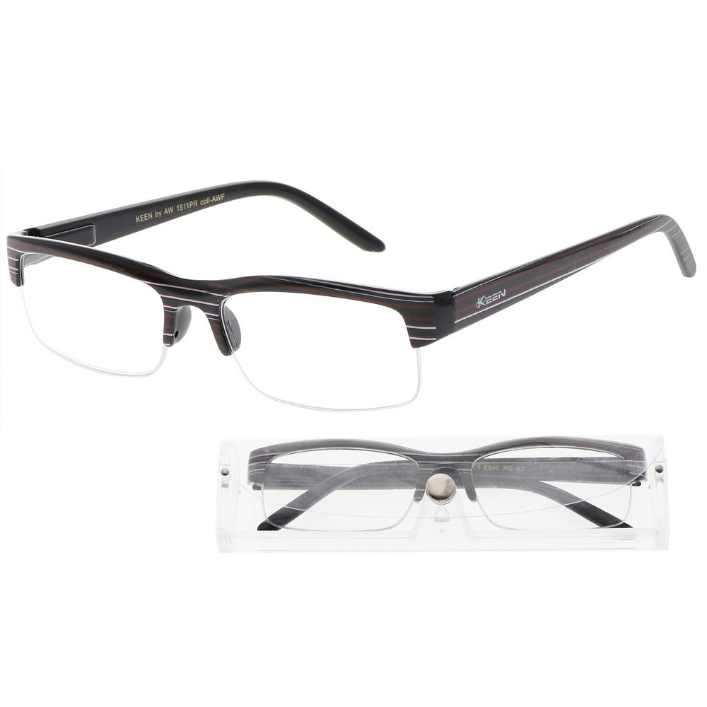 KEEN Čtecí brýle +1.50 černé s pruhy a pouzdrem, Počet dioptrií: +1,50