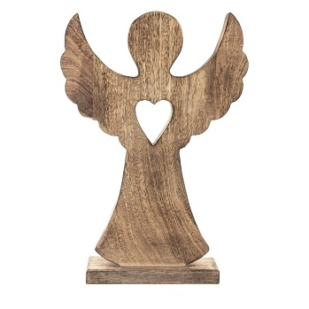 ORION Dřevěný anděl Mango se srdcem 1 kus (Vánoční dekorace)
