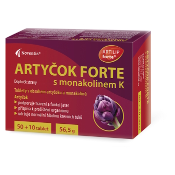 NOVENTIS Artyčok Forte s monakolinem K 50+10 tablet (Doplňky stravy na cholesterol a srdce) - Vícesložkové