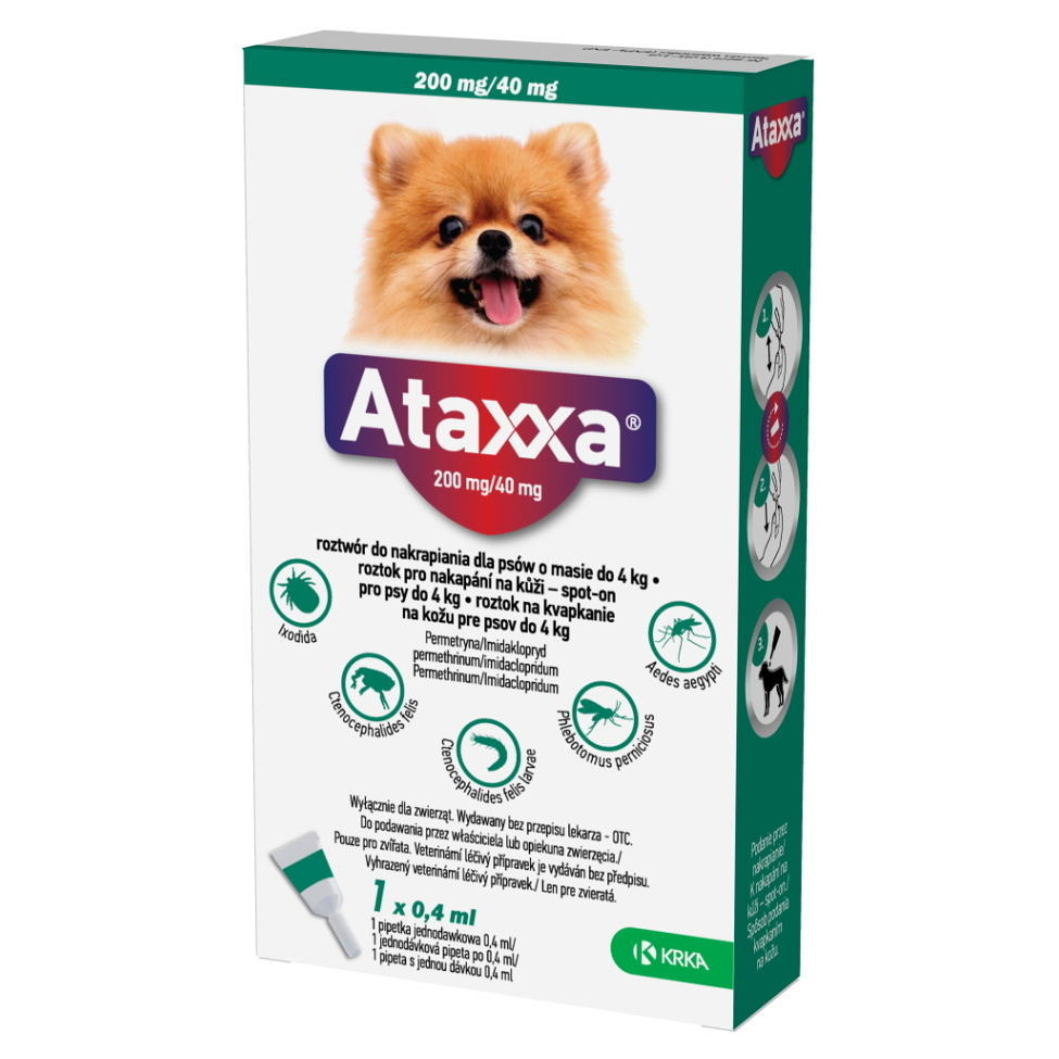 Levně ATAXXA Spot-on Dog S 200mg/40mg 0,4 ml 1 pipeta