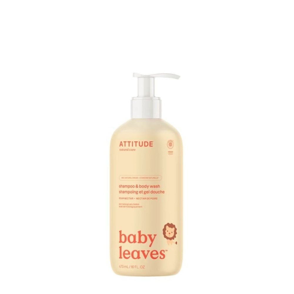 E-shop ATTITUDE Baby leaves dětské tělové mýdlo a šampon 2 v 1 s vůní hruškové šťávy 473 ml